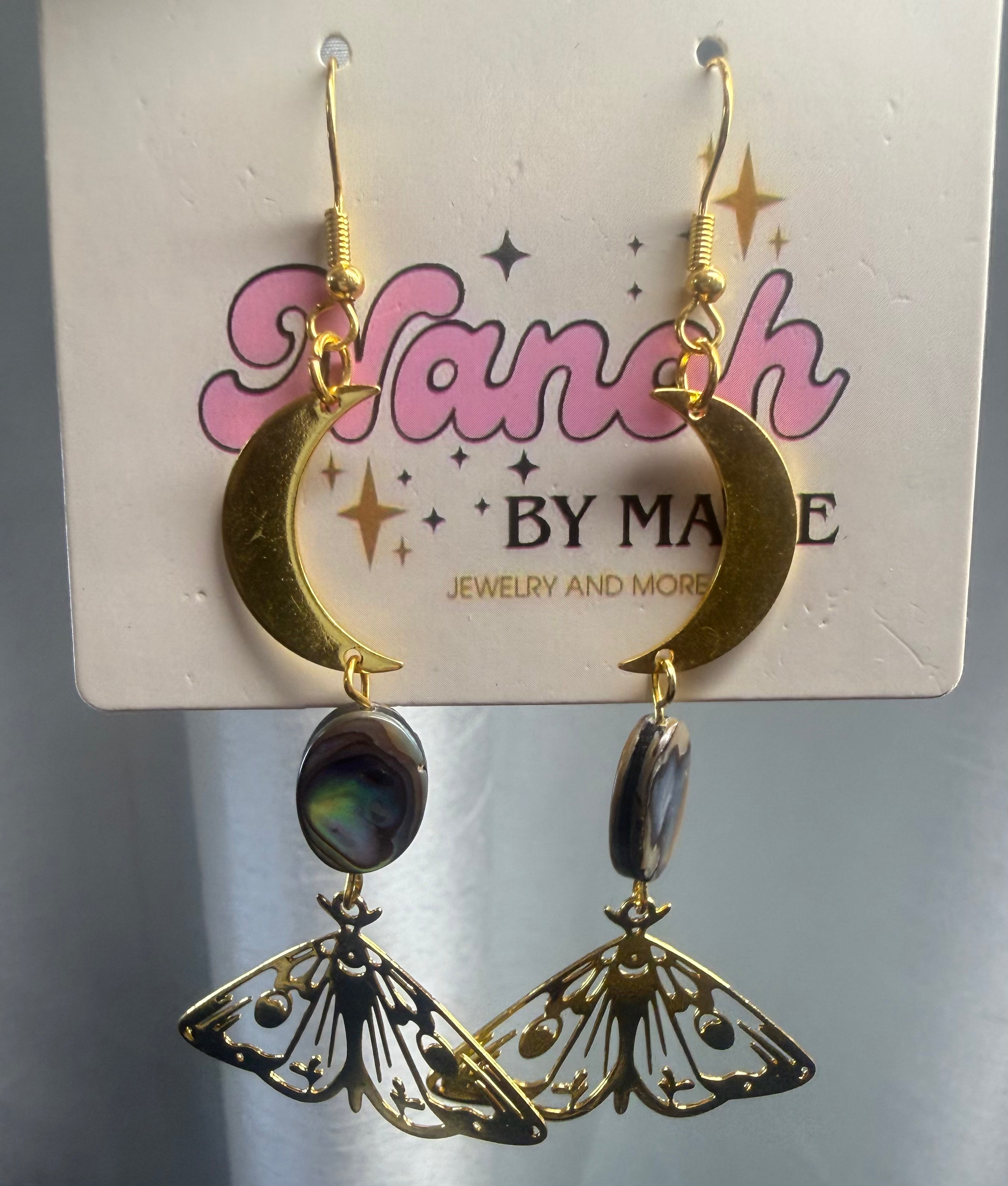 Gold long butterfly earrings